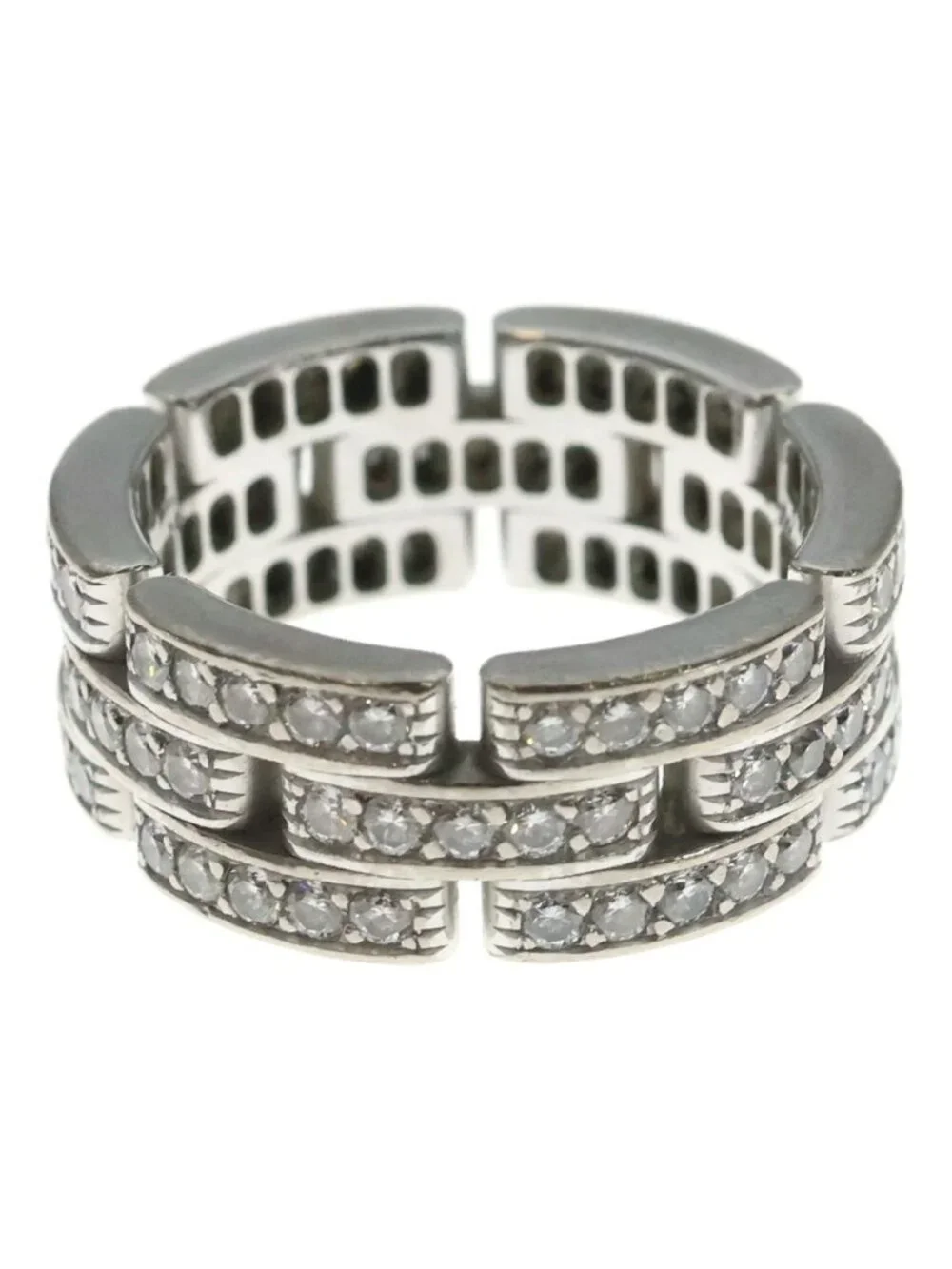 Cartier Maillon Panthere Diamond Triple Strand Pave 18K White Gold Ring